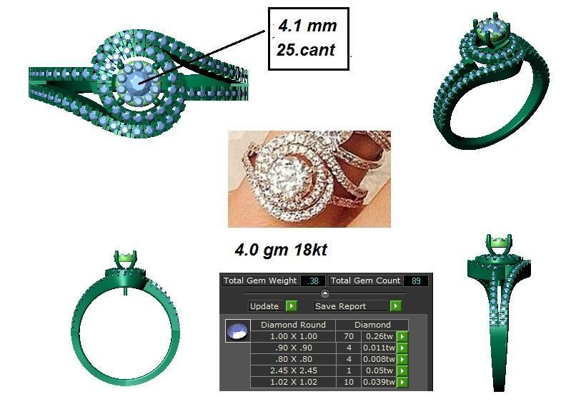 Solitaire Wedding Engagement Women Bypass Double Band Rings 3D print model_3