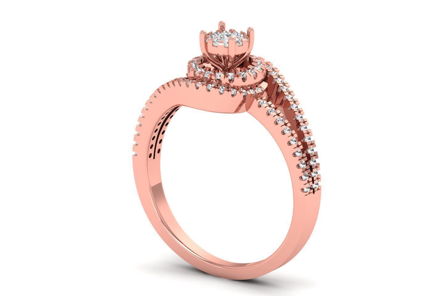 Solitaire Wedding Engagement Women Bypass Double Band Rings 3D print model_1