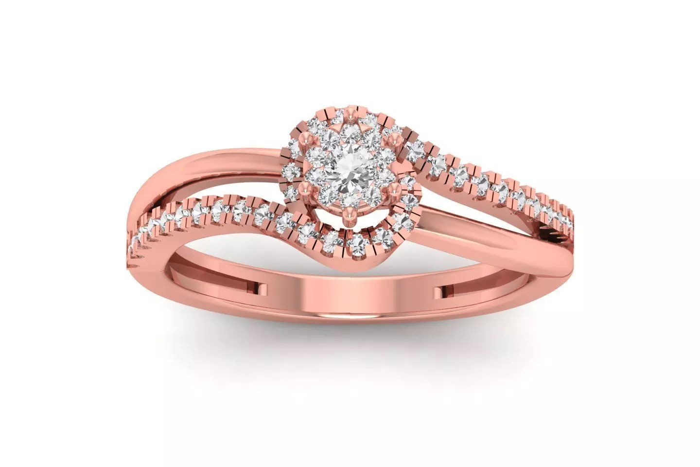 Solitaire Wedding Engagement Women Bypass Double Band Rings 3D print model_0