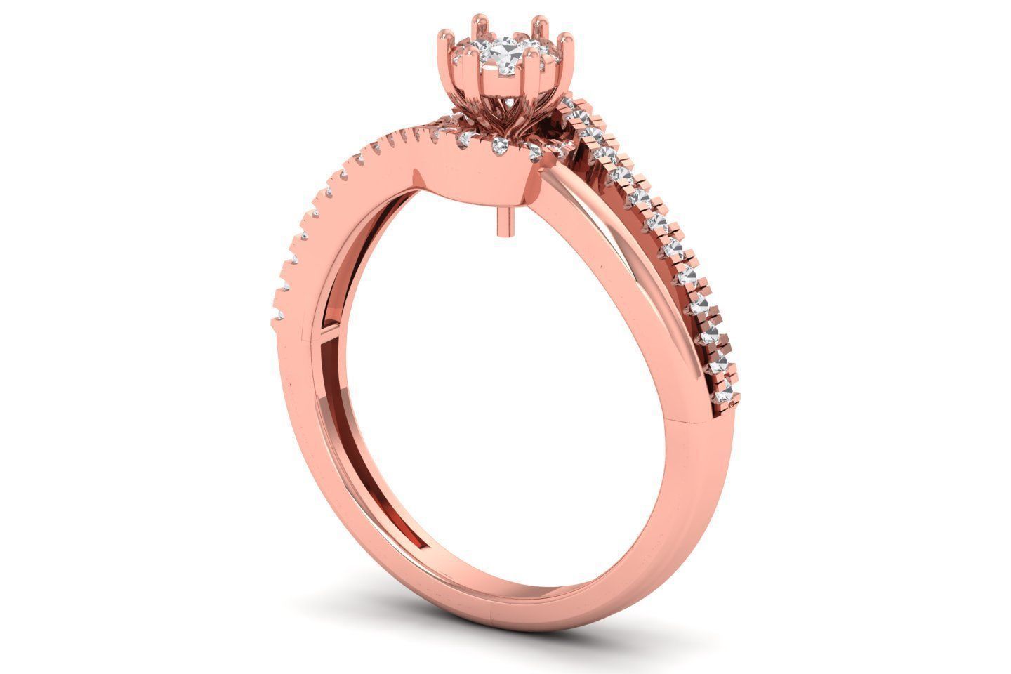 Solitaire Wedding Engagement Women Bypass Double Band Rings 3D print model_1