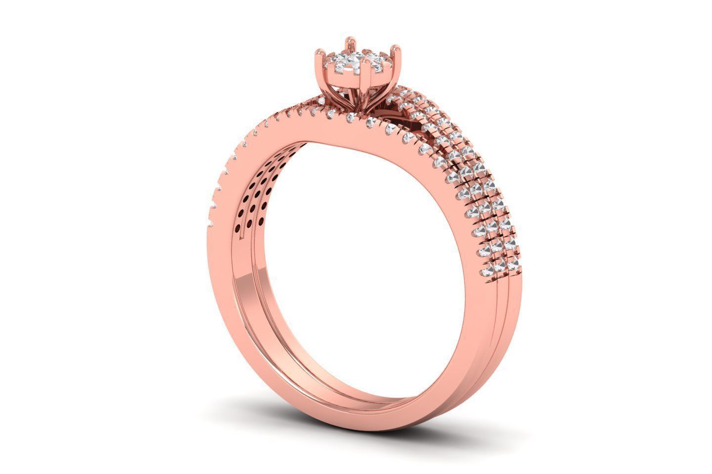 Solitaire Wedding Engagement Three Band Women Rings 3D print model_2