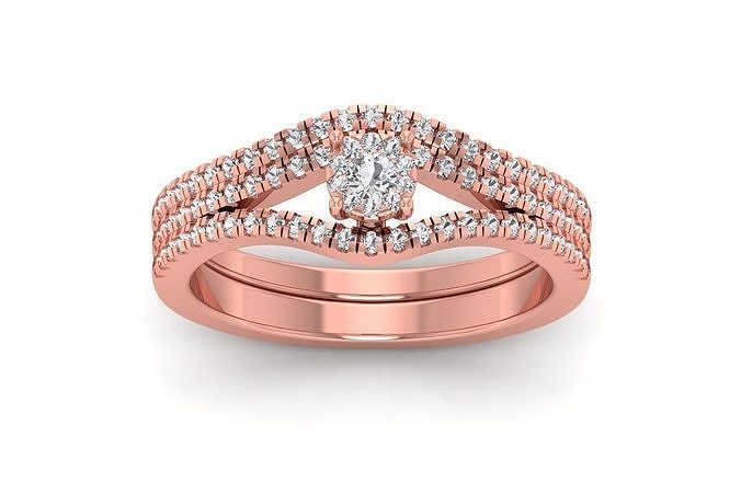 Solitaire Wedding Engagement Three Band Women Rings 3D print model
