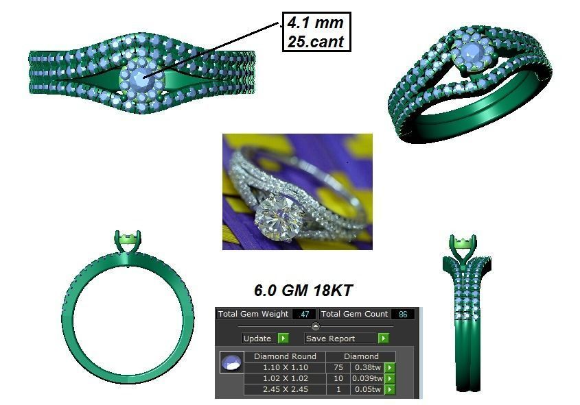 Solitaire Wedding Engagement Three Band Women Rings 3D print model_3