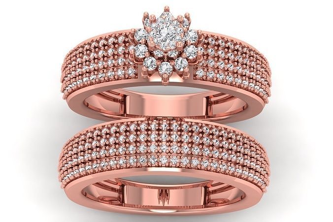 Solitaire Wedding Engagement Couple Band  Rings 3D print model