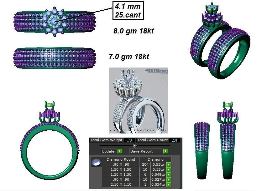 Solitaire Wedding Engagement Couple Band  Rings 3D print model_3