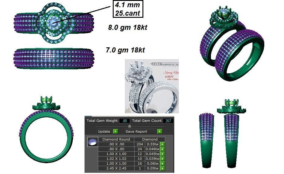 Solitaire Wedding Engagement Couple Band  Rings 3D print model_3