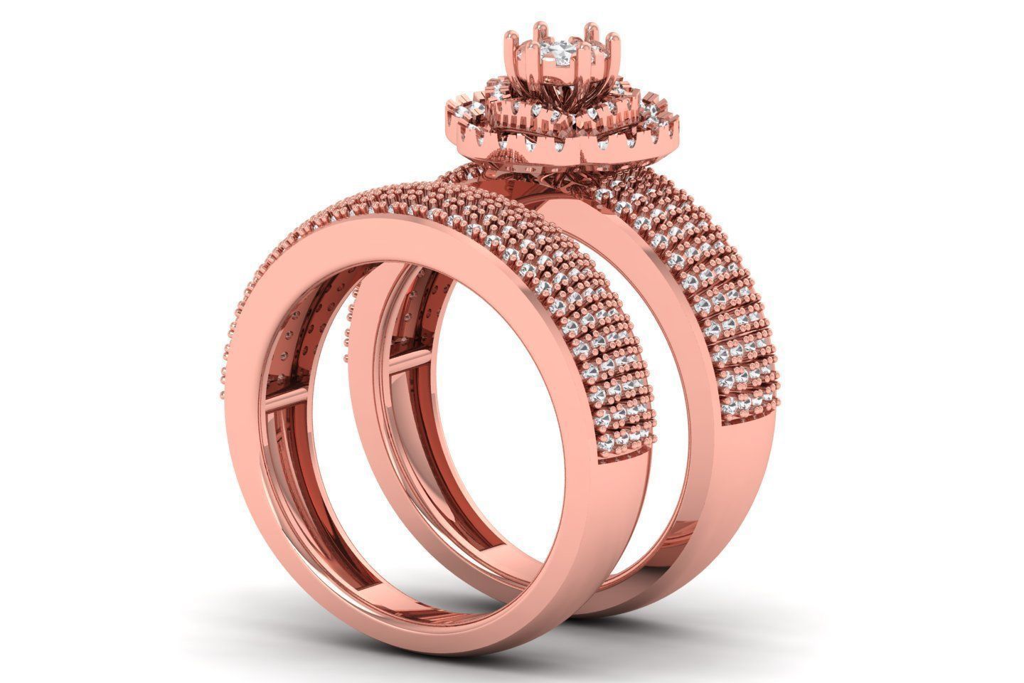 Solitaire Wedding Engagement Couple Band  Rings 3D print model_2