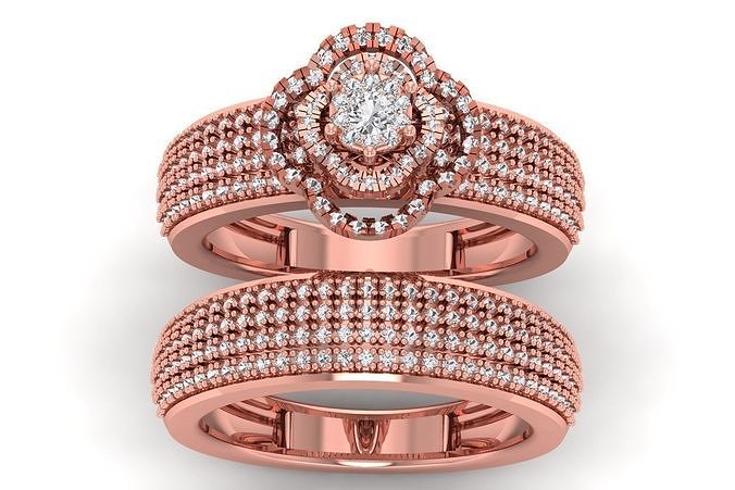 Solitaire Wedding Engagement Couple Band  Rings 3D print model