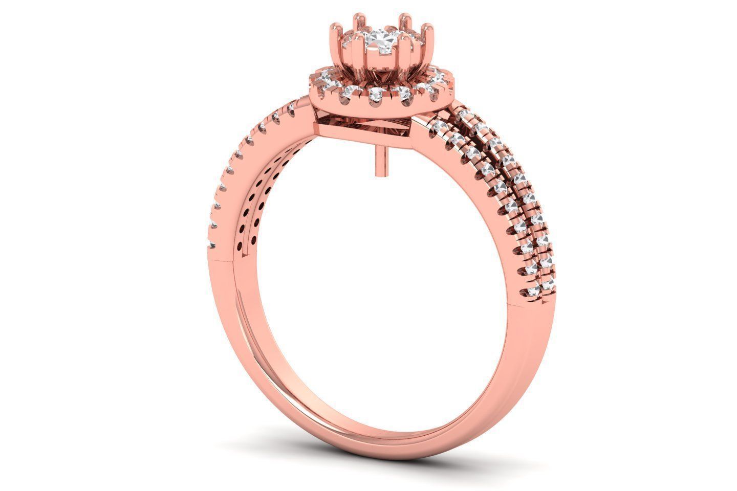 Solitaire Wedding Engagement Women Double Band Rings 3D print model_2