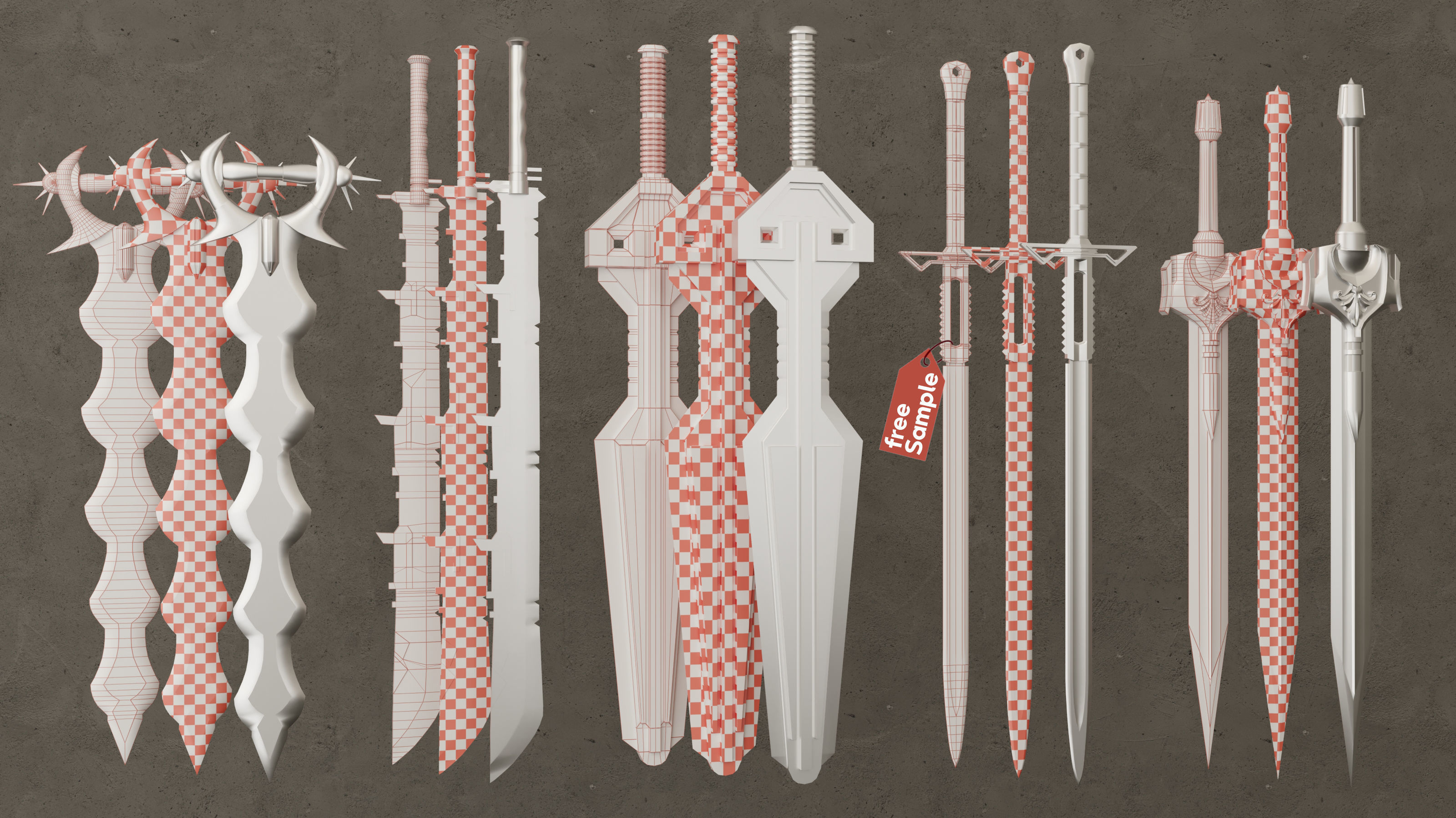 twenty-five Sword Base Mesh - Second Vol  Low-poly 3D model_2