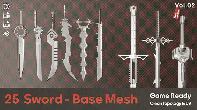twenty-five Sword Base Mesh - Second Vol  Low-poly 3D model