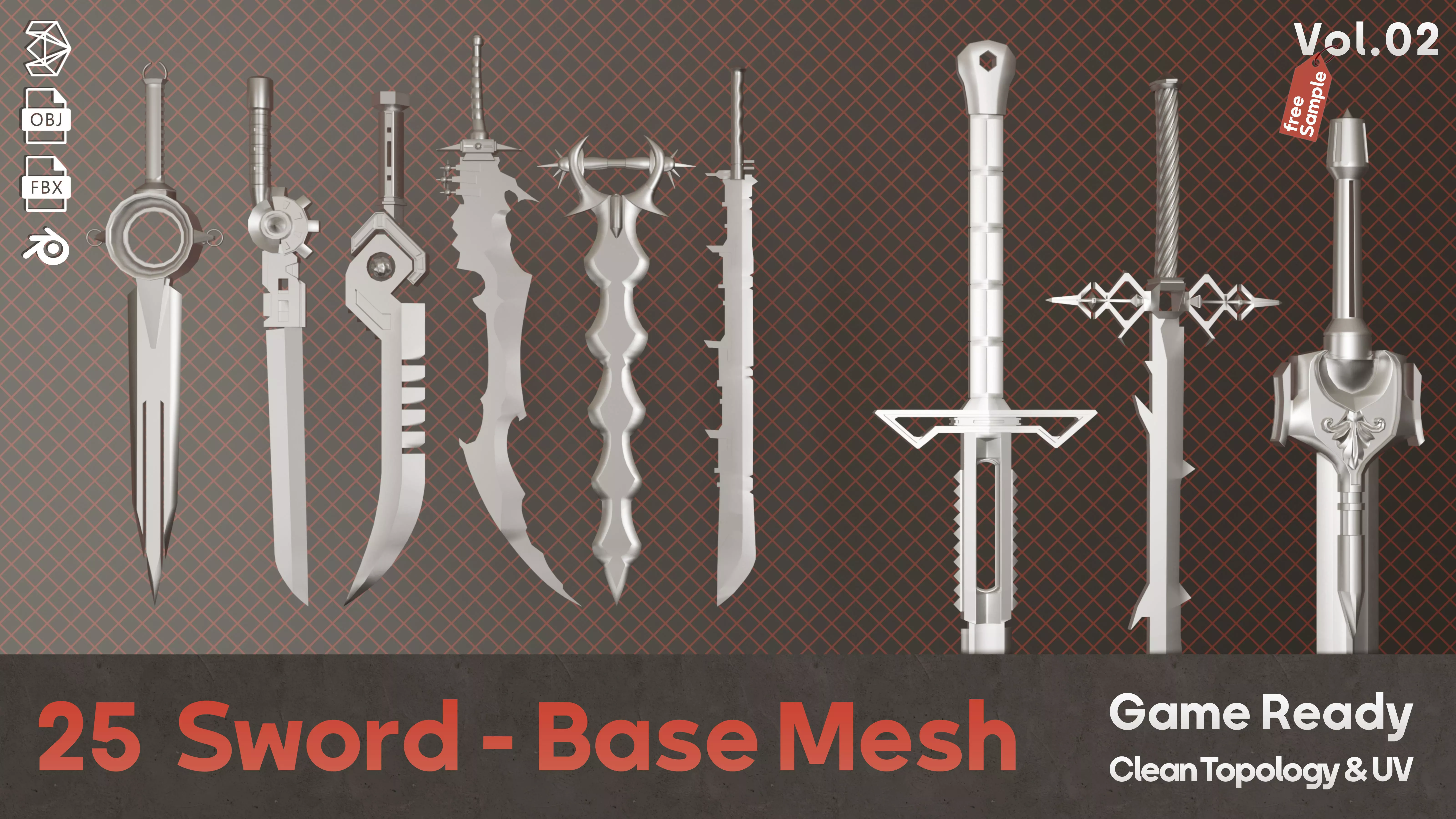 twenty-five Sword Base Mesh - Second Vol  Low-poly 3D model_0