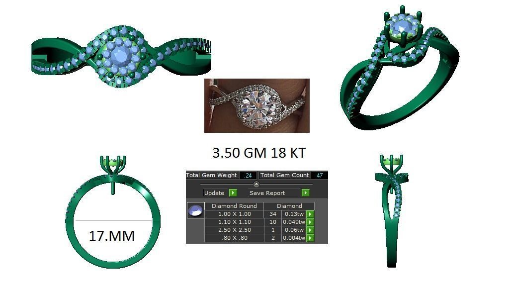 Solitaire Wedding Engagement Women Double Band Rings 3D print model_3