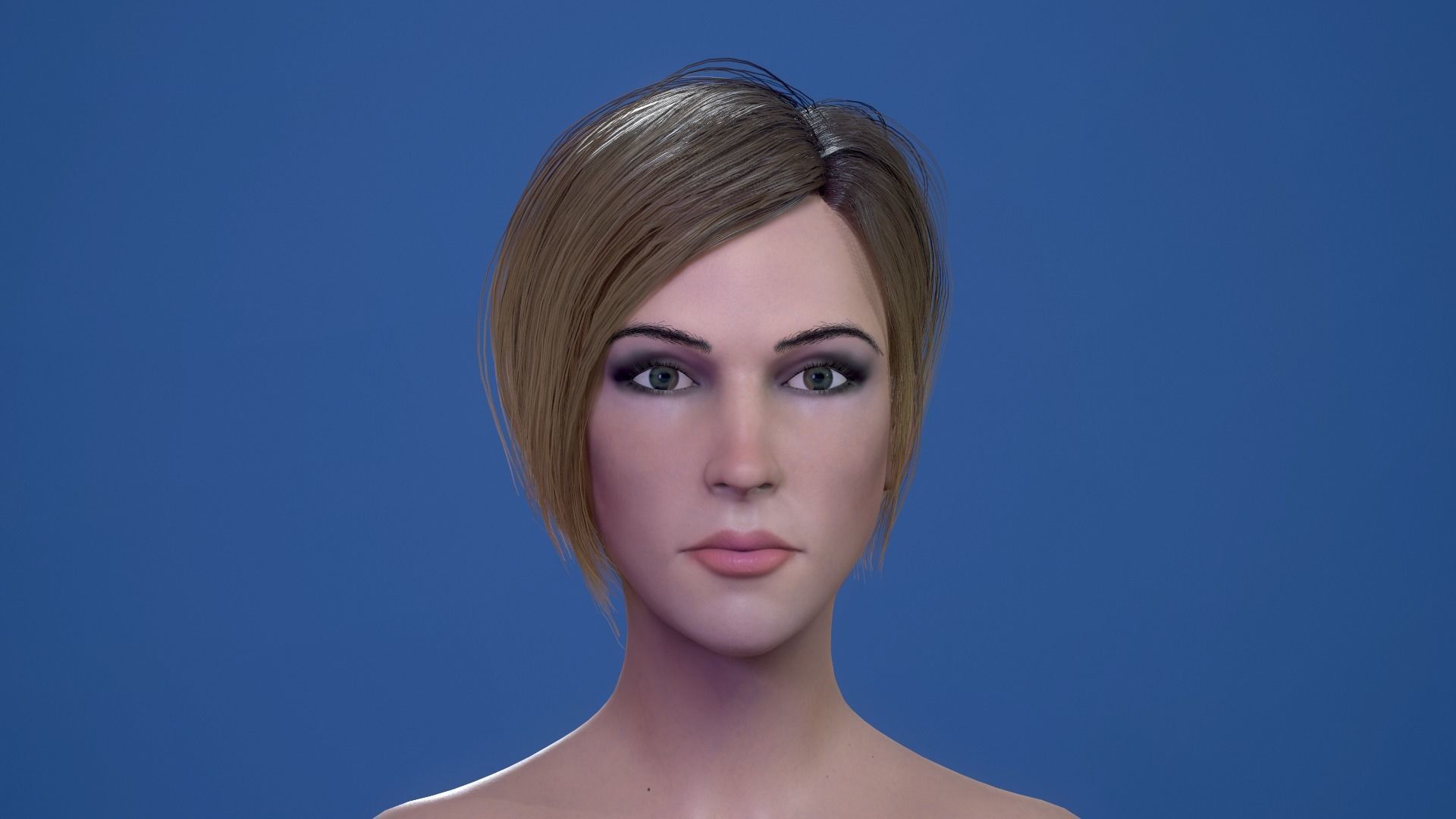 Female Head Low-poly 3D model_3