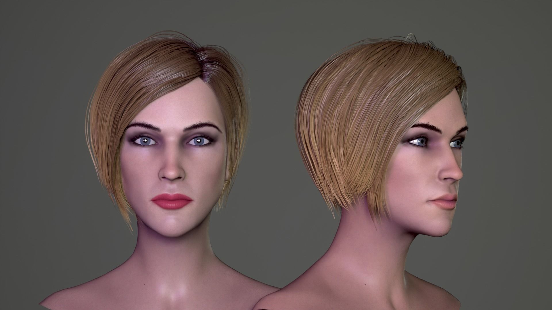 Female Head Low-poly 3D model_2