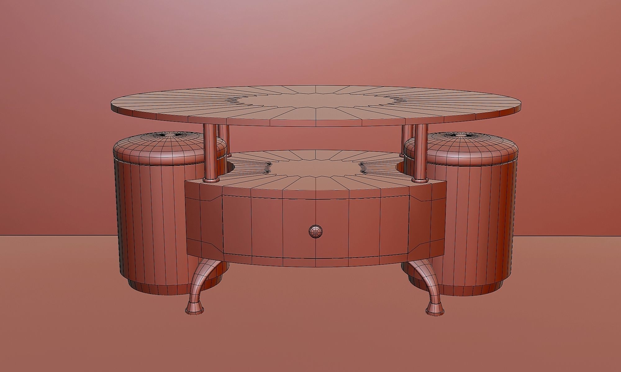 Coffee table with ottomans Low-poly 3D model_5