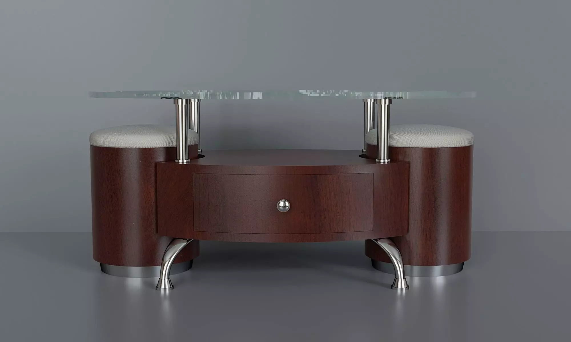 Coffee table with ottomans Low-poly 3D model_0