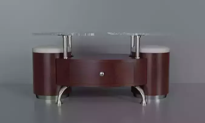 Coffee table with ottomans Low-poly 3D model