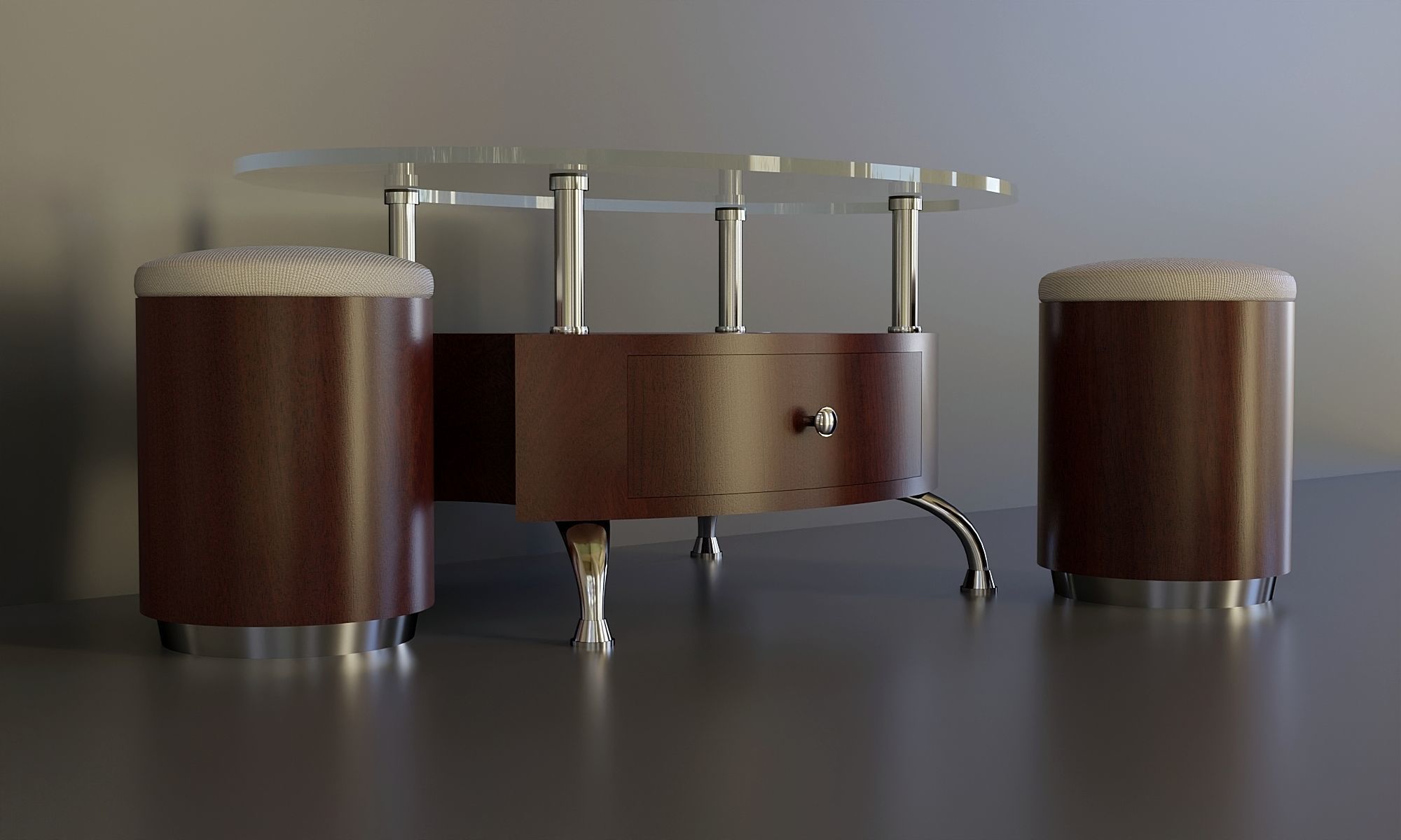 Coffee table with ottomans Low-poly 3D model_3