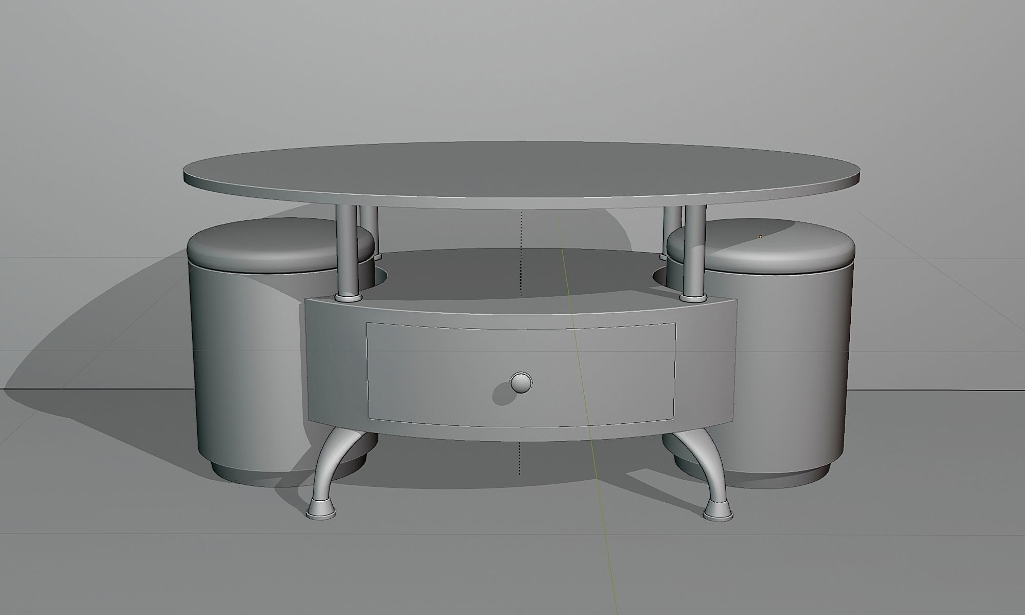 Coffee table with ottomans Low-poly 3D model_4