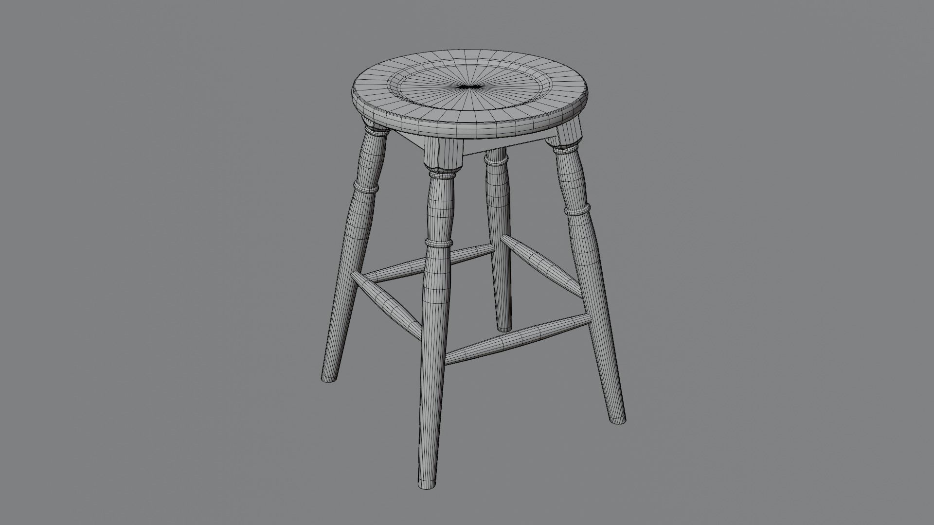 Wooden Round Stool 3D model_3