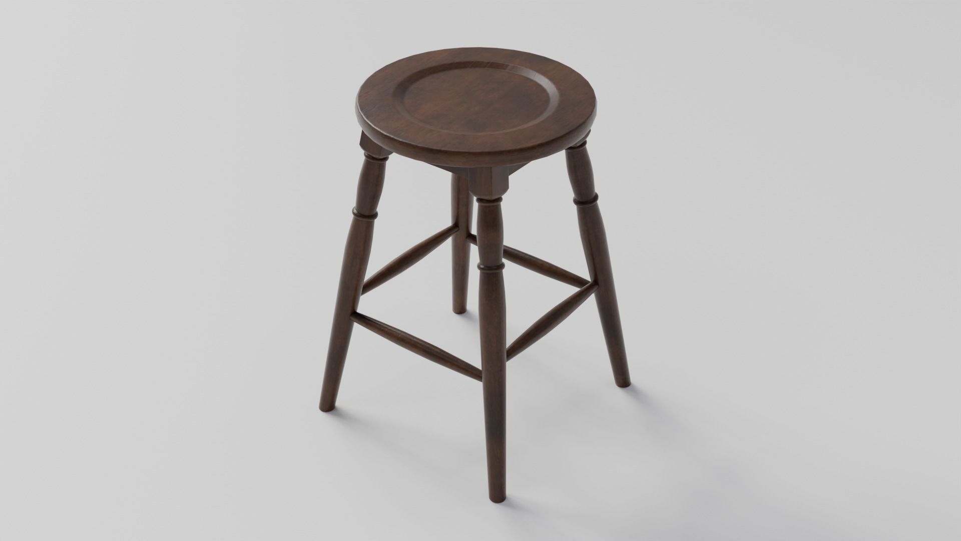 Wooden Round Stool 3D model_2