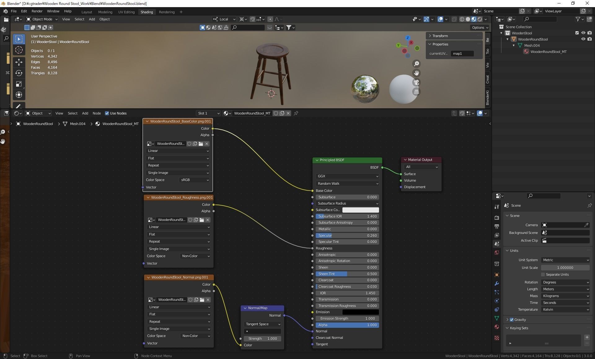 Wooden Round Stool 3D model_9