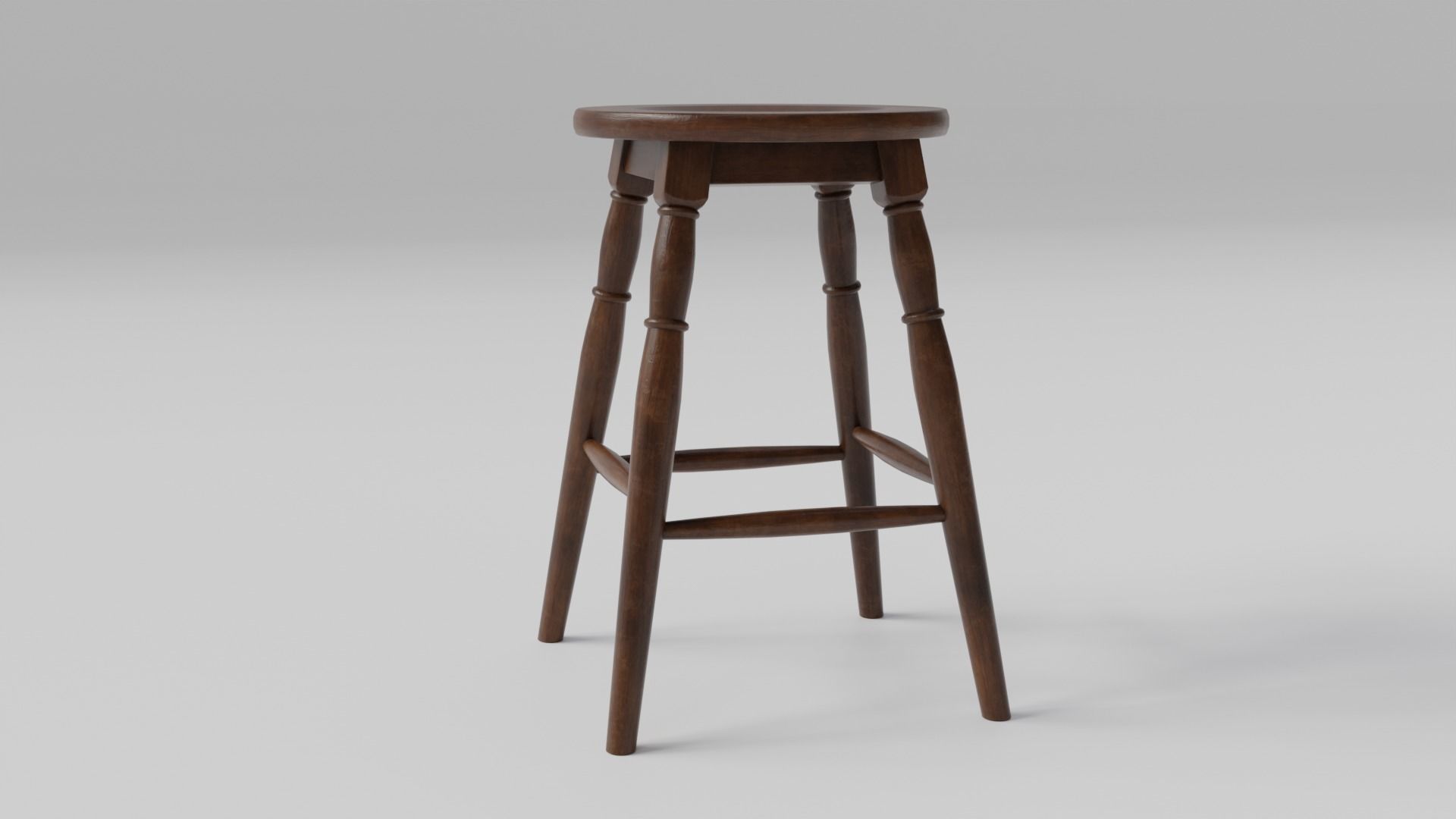 Wooden Round Stool 3D model_1