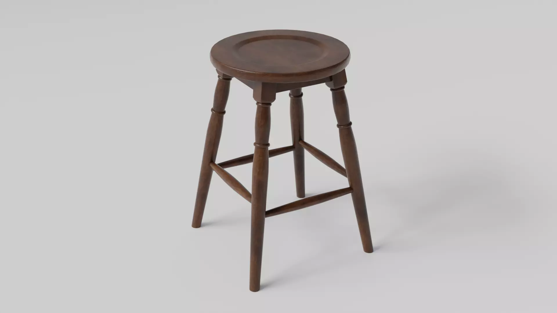 Wooden Round Stool 3D model_0