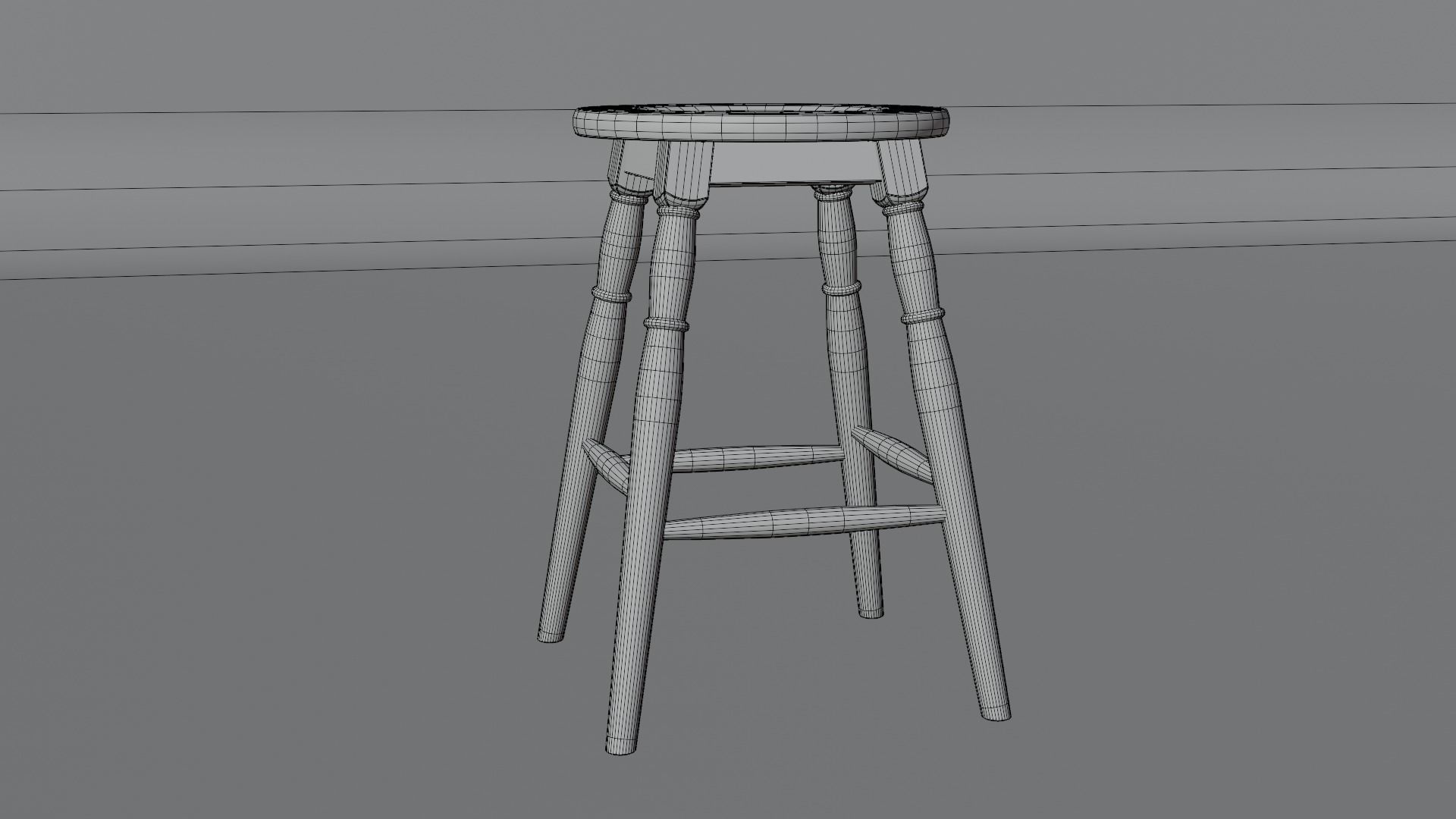 Wooden Round Stool 3D model_4