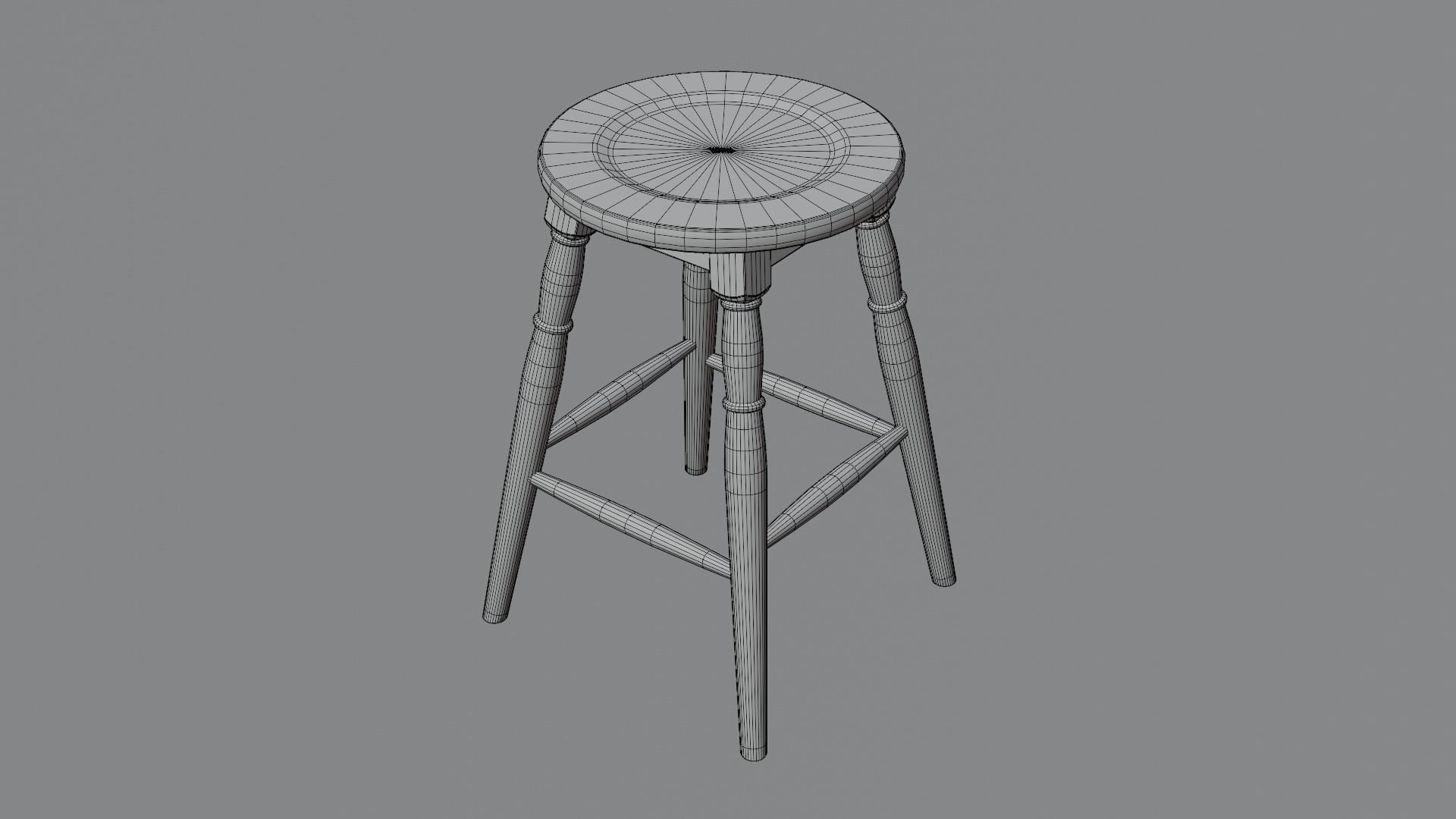 Wooden Round Stool 3D model_5