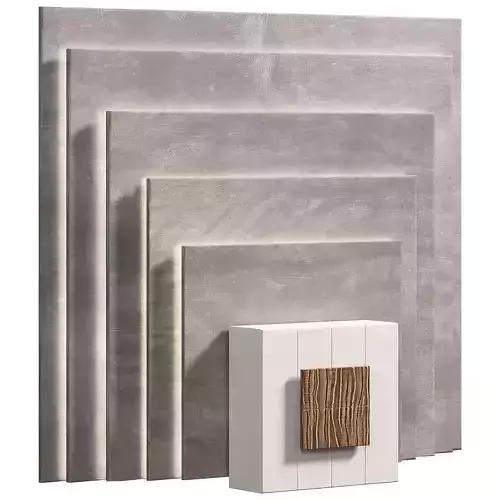 Panel set of concrete tiles with wooden square in middle