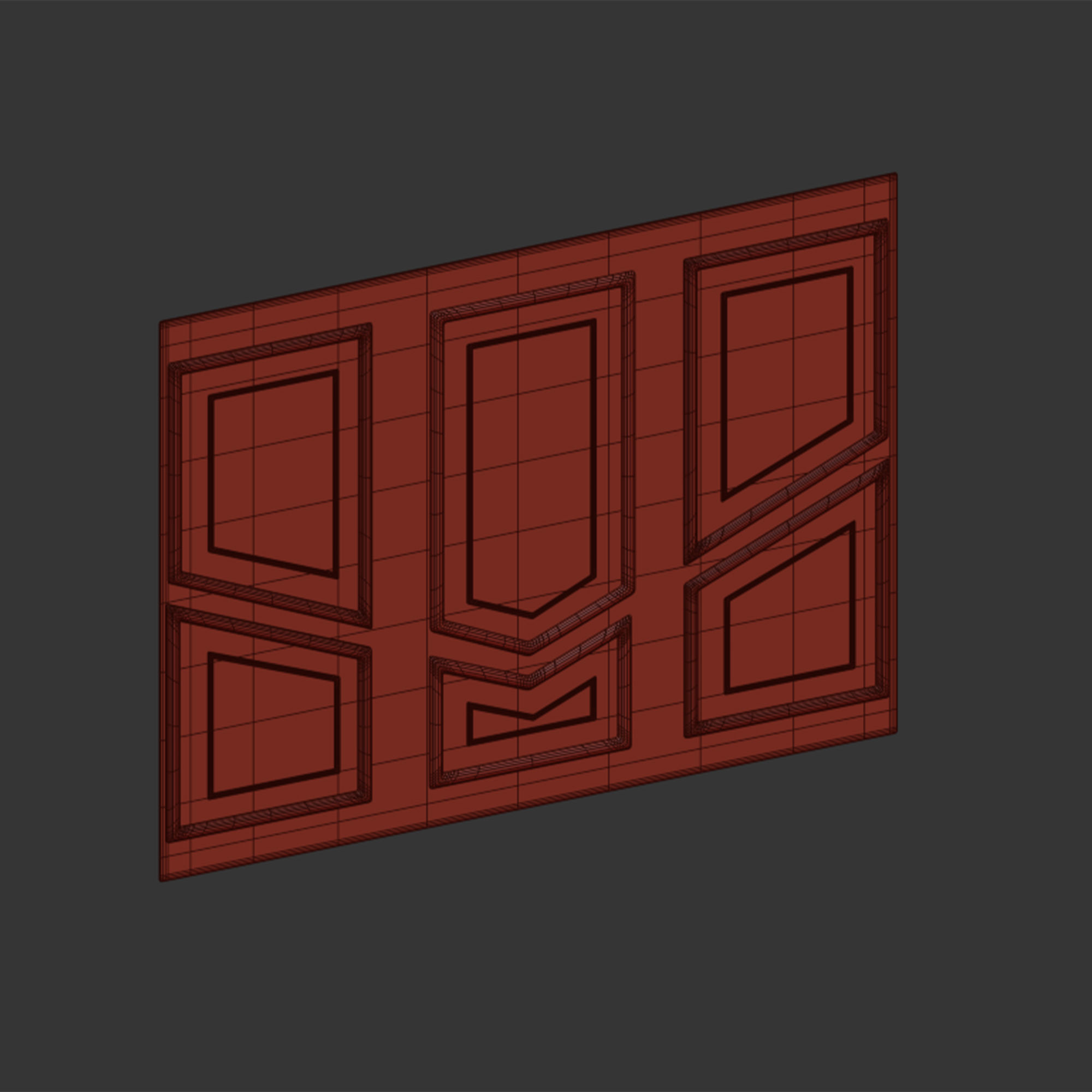 Panel wall with four doors and two windows 3D model_7