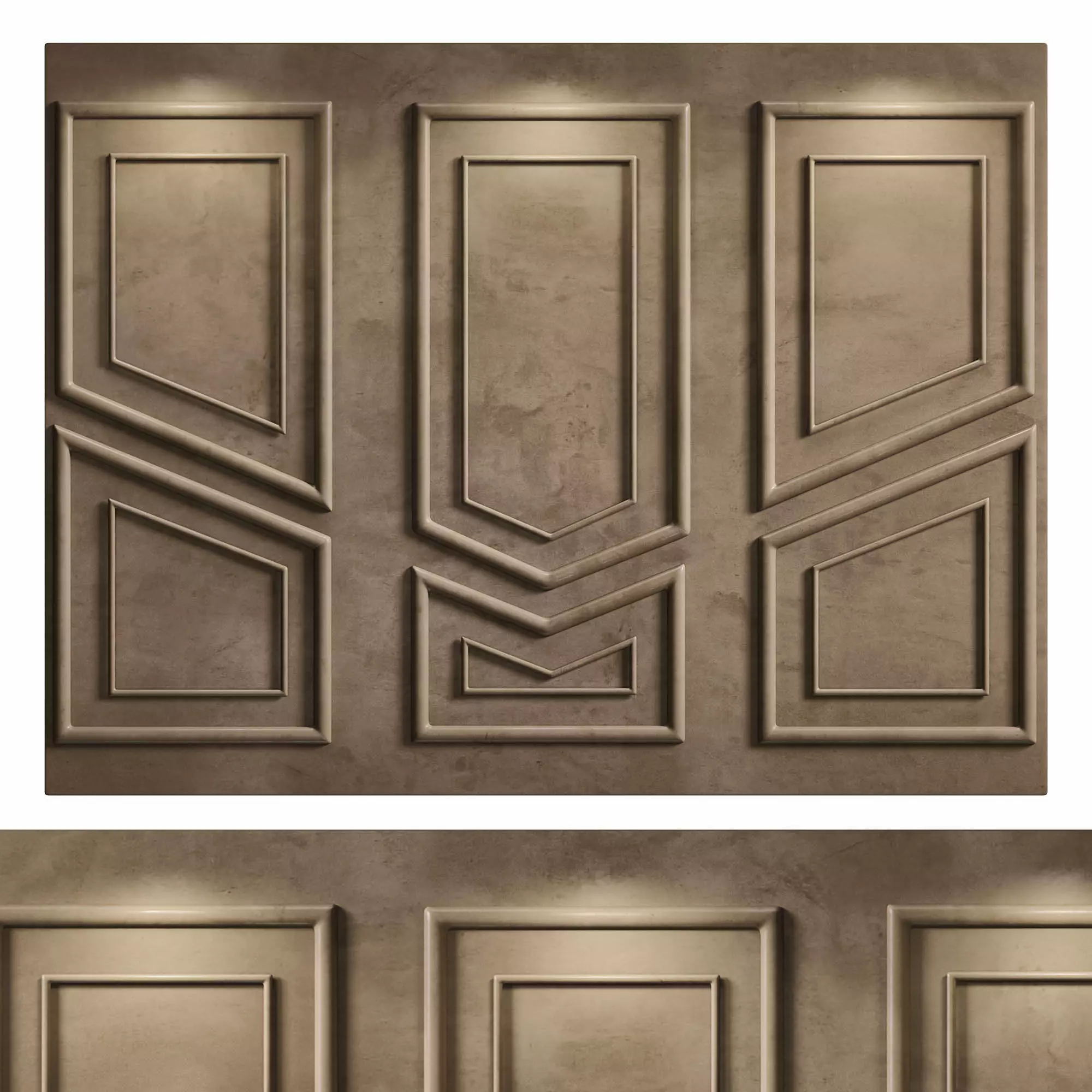 Panel wall with four doors and two windows 3D model_0