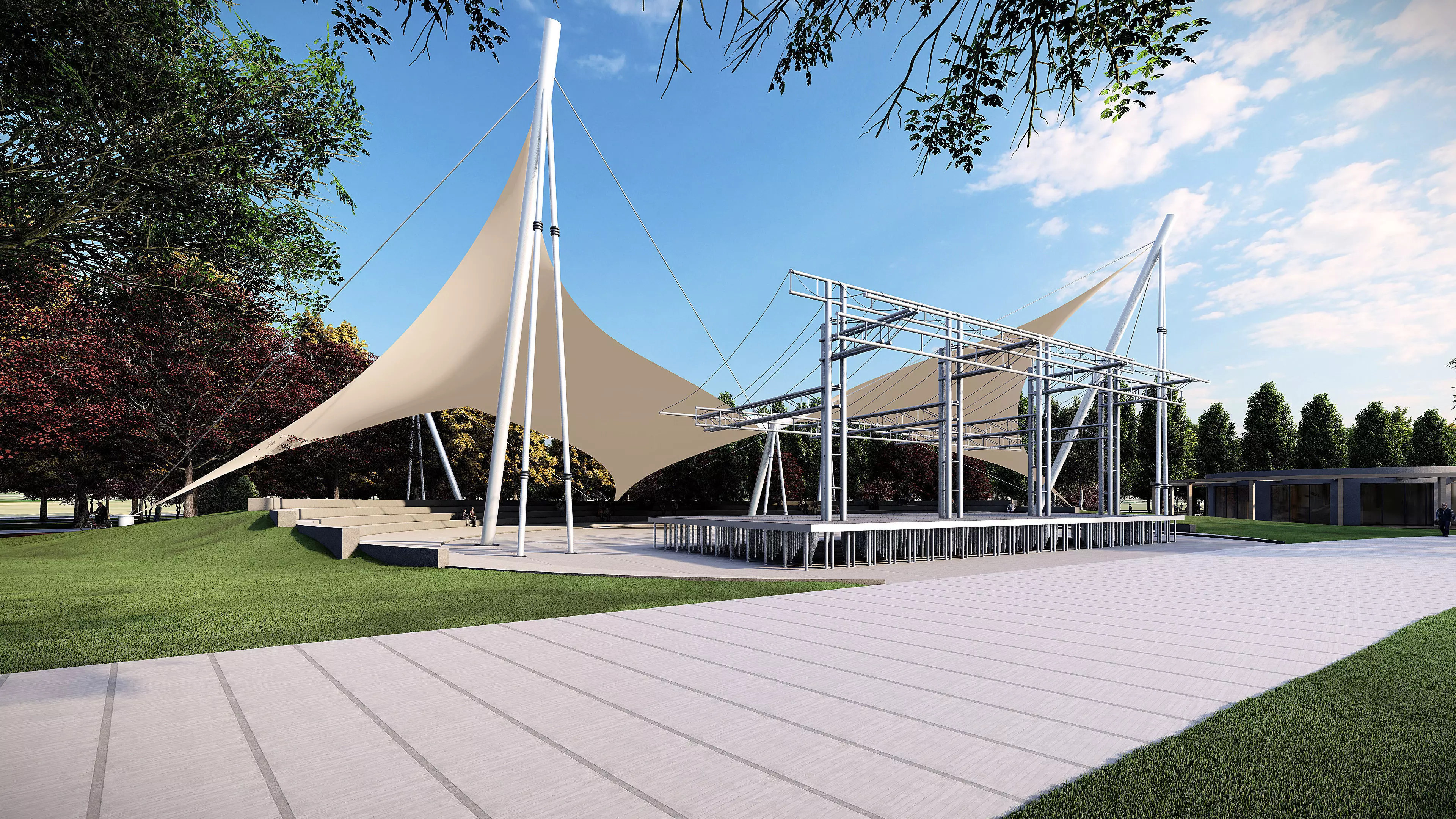 Canopy tent and concert scene 3D model_0