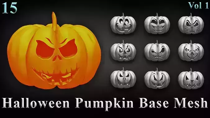 15 Halloween Pumpkin Base Mesh Vol 1