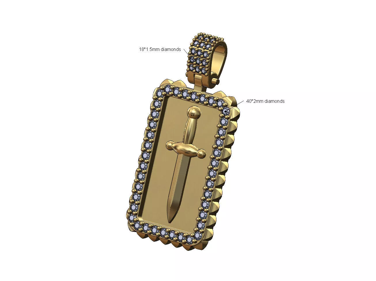 Dagger diamond and spikes pendant with bail 3D print model