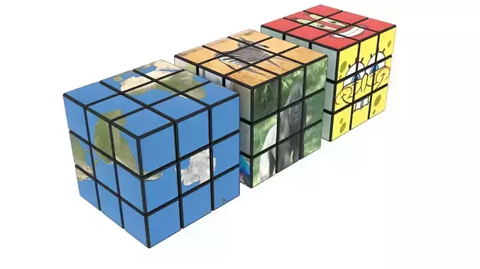 Rubiks Cubes Set With Pictures 3D model