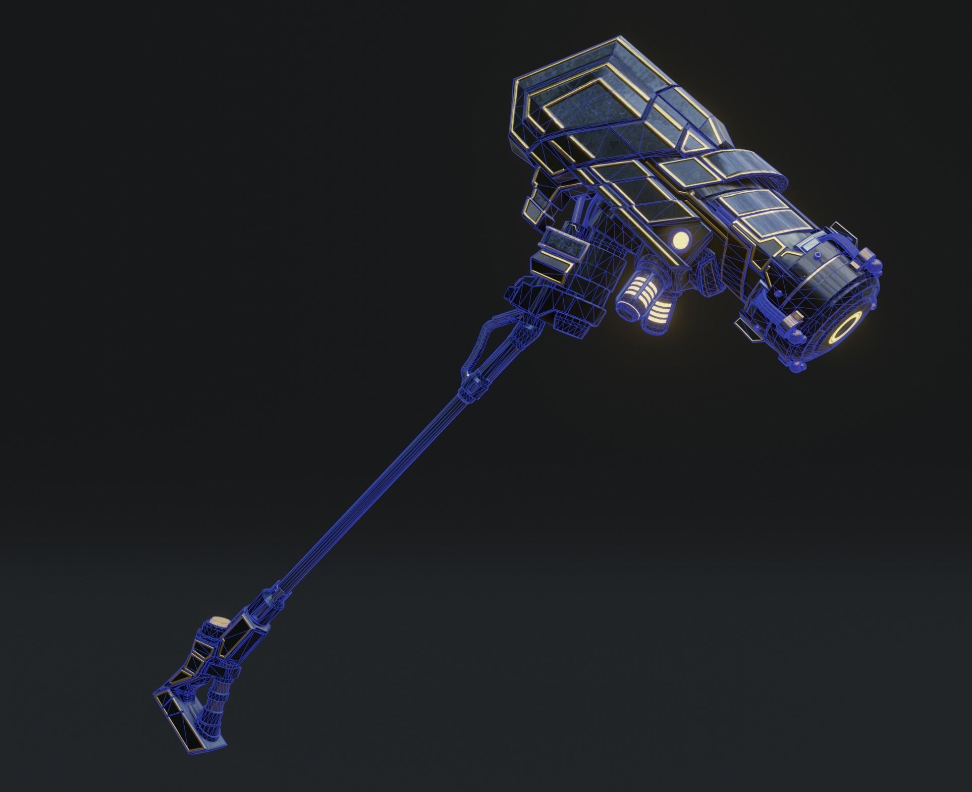 Sci Fi Hammer weapon PBR mid-poly Gameready Low-poly 3D model_3