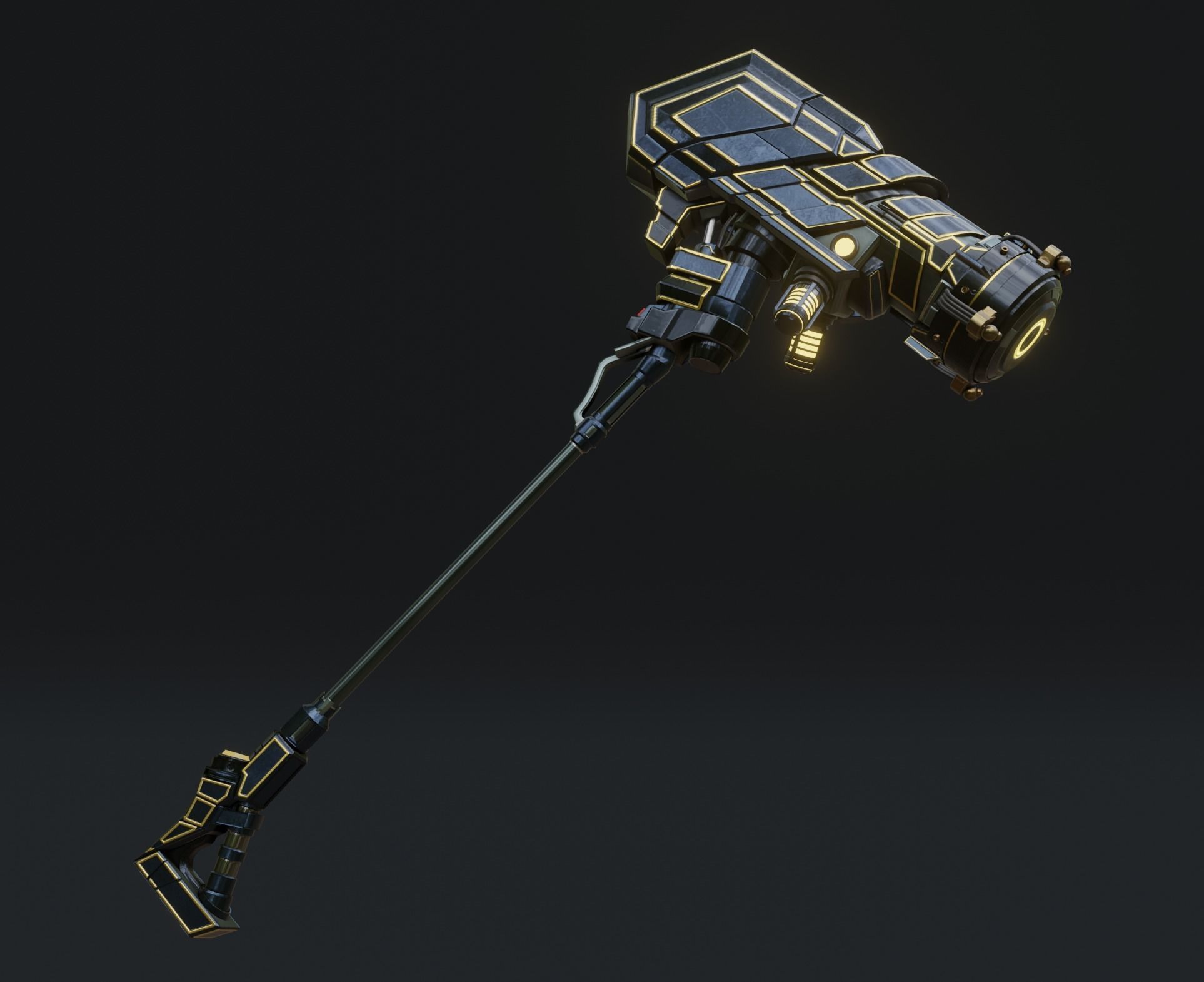 Sci Fi Hammer weapon PBR mid-poly Gameready Low-poly 3D model_2