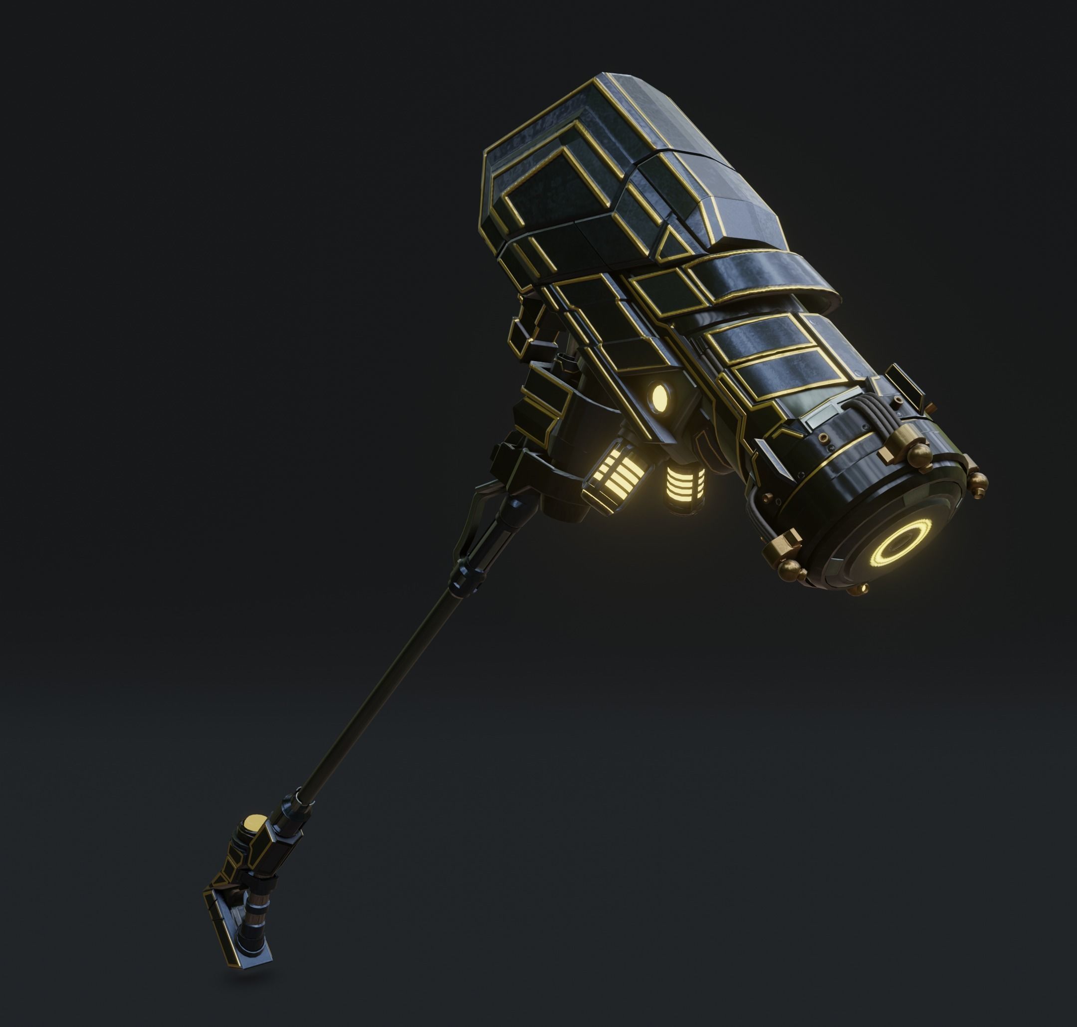 Sci Fi Hammer weapon PBR mid-poly Gameready Low-poly 3D model_5