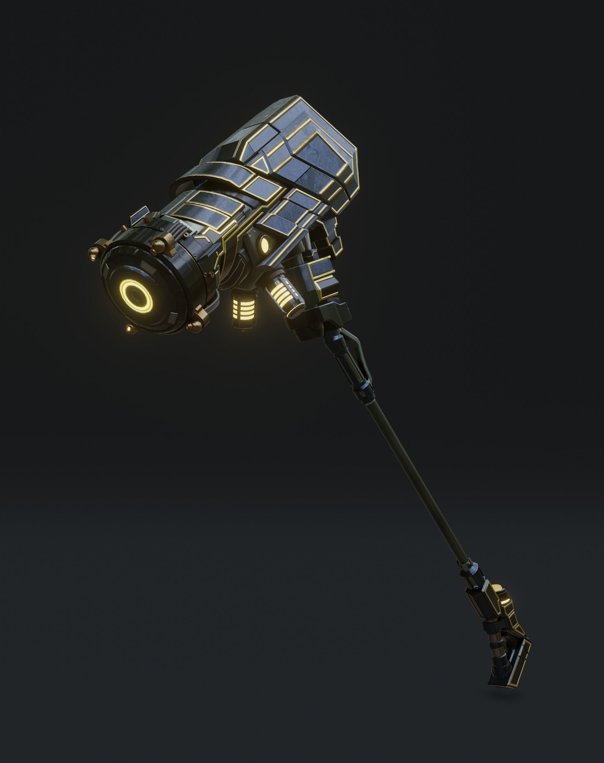 Sci Fi Hammer weapon PBR mid-poly Gameready Low-poly 3D model_4