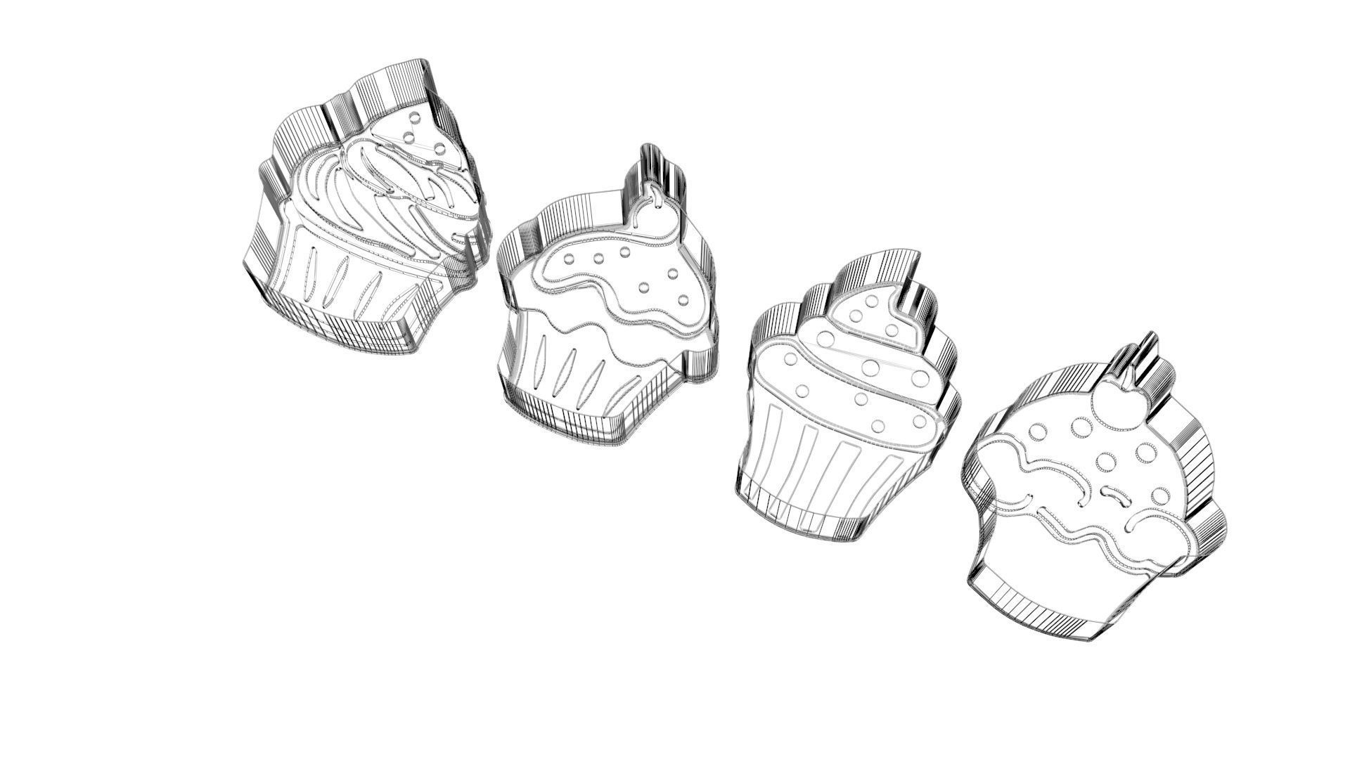 Cupcake Cookie Cutters With Stamp Cake 3D print model_7