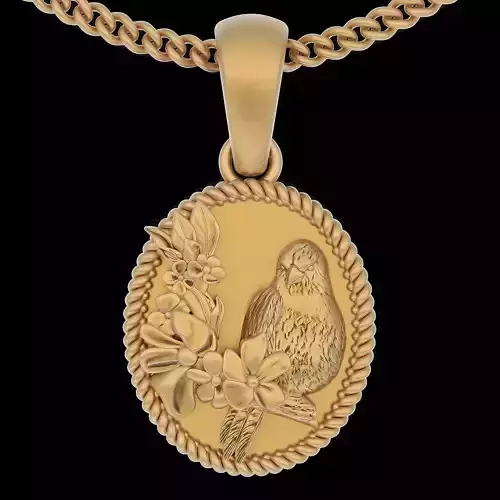 Bird pendant  gold printable jewelry 3D model