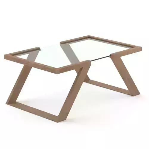 wood  with glass coffee table Low-poly 3D model