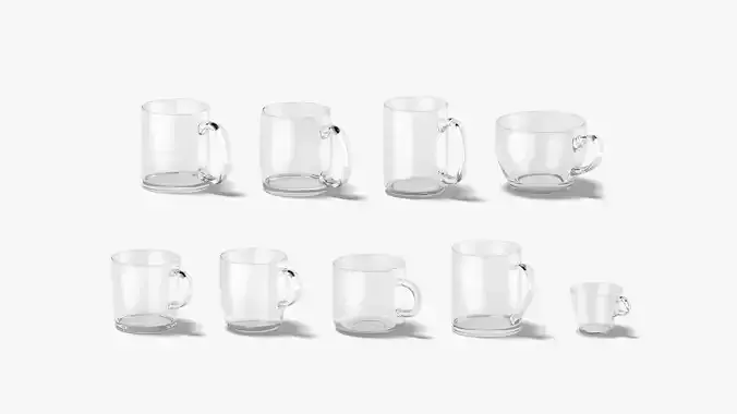 9 Glass Mug Shapes - transparent mugs various forms and sizes