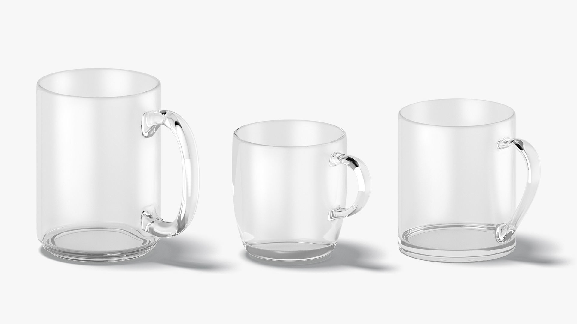 9 Glass Mug Shapes - transparent mugs various forms and sizes Low-poly 3D model_4