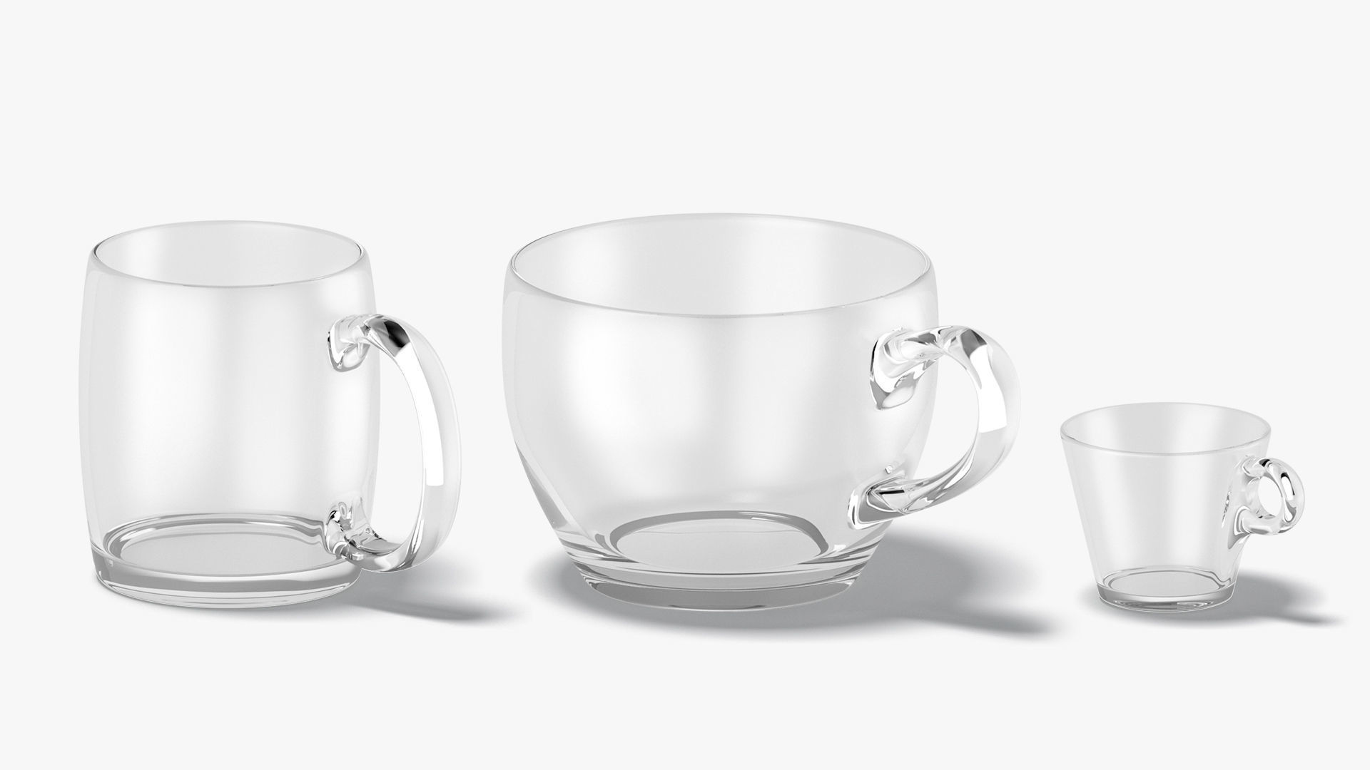 9 Glass Mug Shapes - transparent mugs various forms and sizes Low-poly 3D model_3