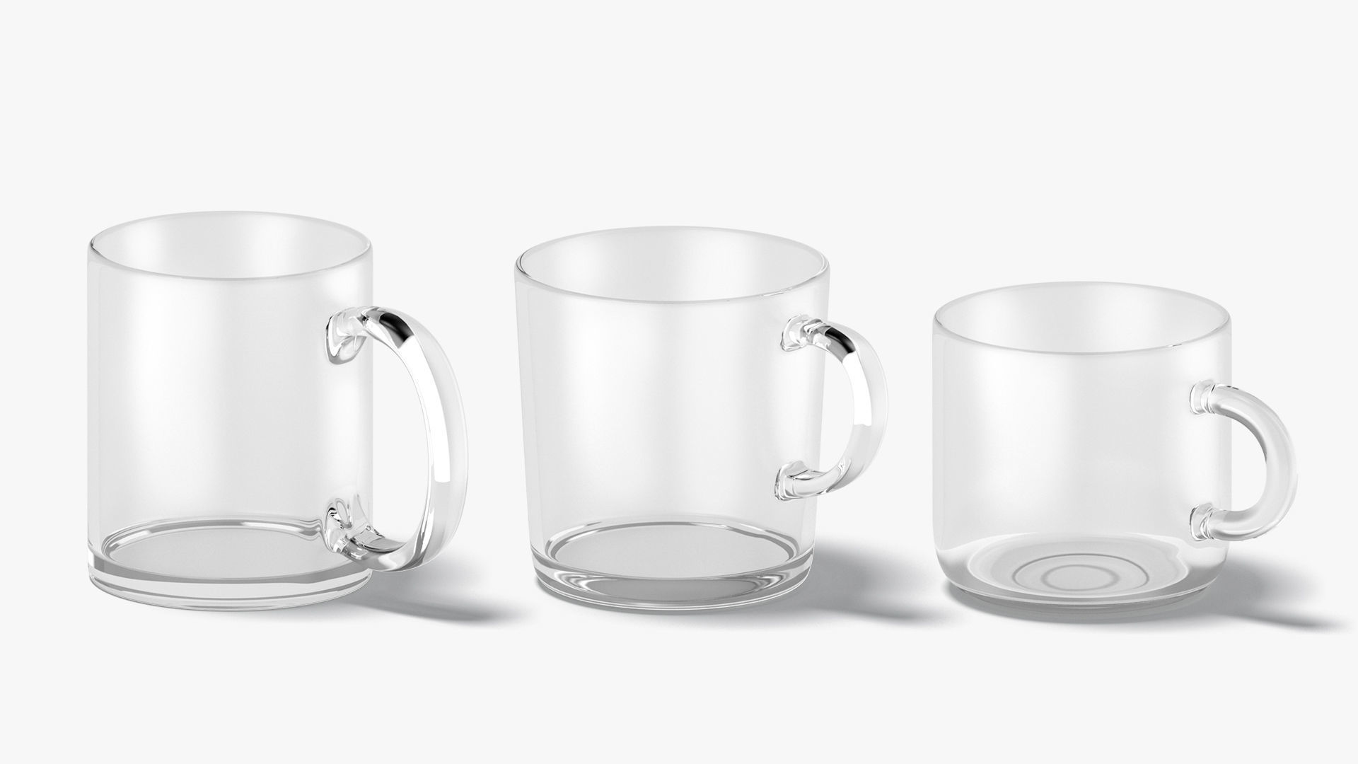 9 Glass Mug Shapes - transparent mugs various forms and sizes Low-poly 3D model_2