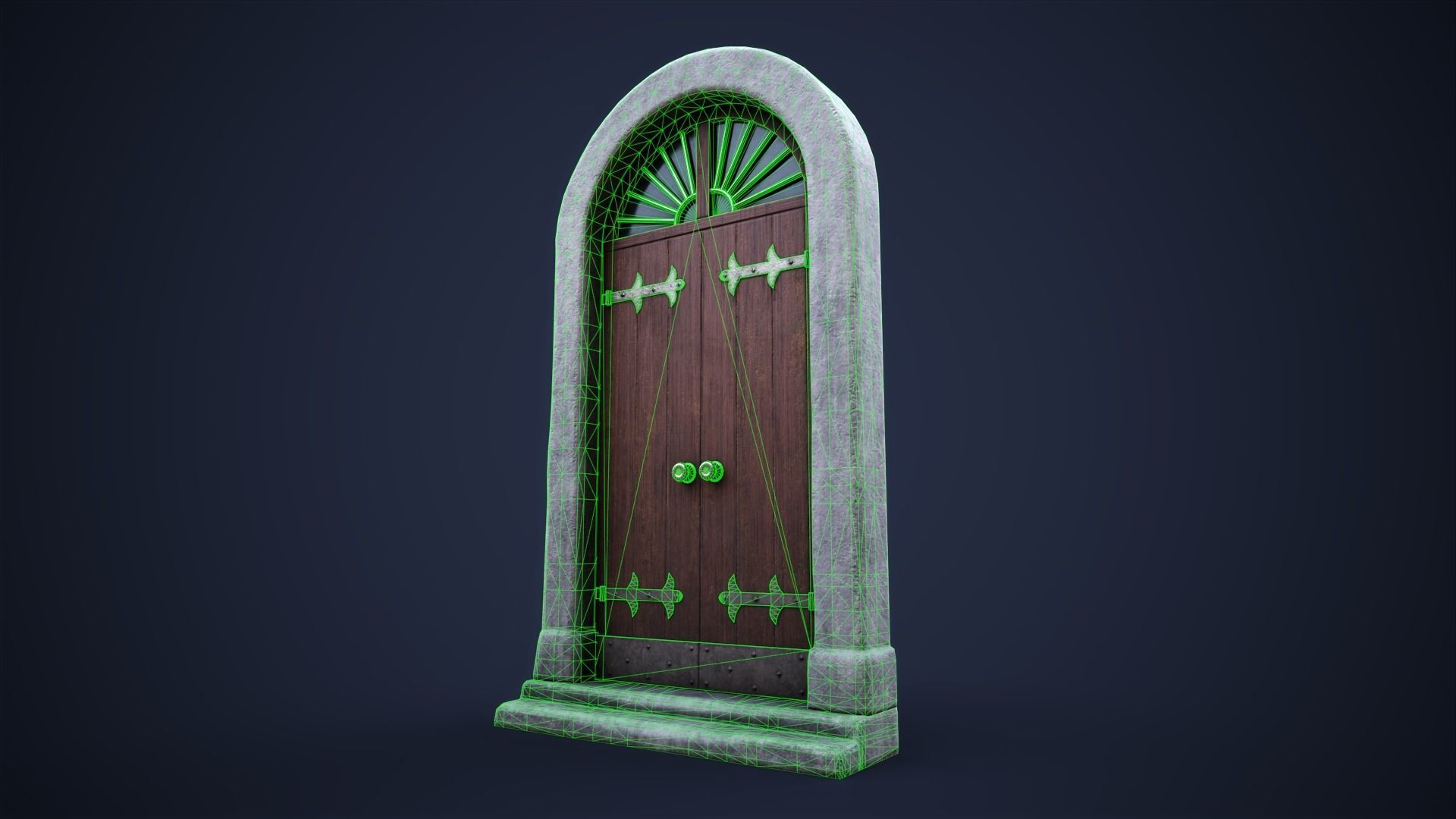 Old big front door Low-poly 3D model_9